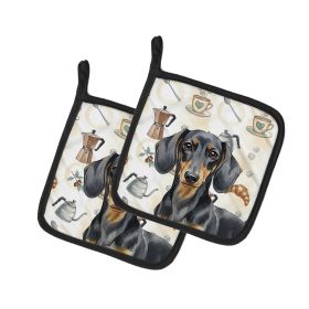 Black and Tan Dachshund Coffee Bar Pair of Pot Holders Pair 7.5x7.5 Quilted Insulated Hot Pads Decorative Kitchen Gift Made in USA