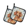 Red Brown Dachshund Coastal Sea Glass Pair of Pot Holders Pair 7.5x7.5 Quilted Insulated Hot Pads Decorative Kitchen Gift Made in USA