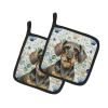 Wirehaired Wild Boar Dachshund Coastal Sea Glass Pair of Pot Holders Pair 7.5x7.5 Quilted Insulated Hot Pads Decorative Kitchen Gift Made in USA