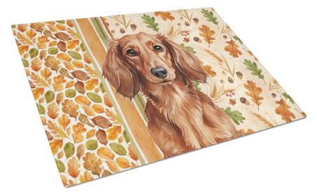 Longhaired Red Dachshund Heirloom Fall Glass Cutting Board Decorative Tempered Glass Kitchen Cutting and Serving Board Large Size Chopping Board