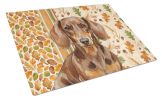 Chocolate and Tan Dachshund Heirloom Fall Glass Cutting Board Decorative Tempered Glass Kitchen Cutting and Serving Board Large Size Chopping Board