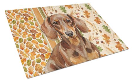 Chocolate and Tan Dachshund Heirloom Fall Glass Cutting Board Decorative Tempered Glass Kitchen Cutting and Serving Board Large Size Chopping Board
