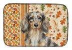 Longhaired Dapple Dachshund Heirloom Fall Dish Drying Mat Absorbent Dish Drying Mat Pad for Kitchen Counter Dish Drainer Mat for Countertop, 14 x 21"