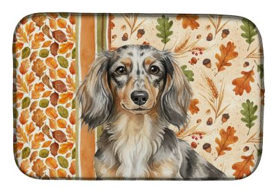 Longhaired Dapple Dachshund Heirloom Fall Dish Drying Mat Absorbent Dish Drying Mat Pad for Kitchen Counter Dish Drainer Mat for Countertop, 14 x 21"