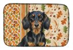Longhaired Black and Tan Dachshund Heirloom Fall Dish Drying Mat Absorbent Dish Drying Mat Pad for Kitchen Counter Dish Drainer Mat for Countertop