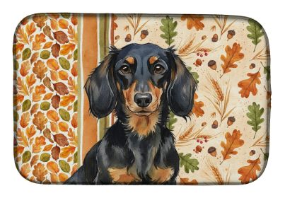 Longhaired Black and Tan Dachshund Heirloom Fall Dish Drying Mat Absorbent Dish Drying Mat Pad for Kitchen Counter Dish Drainer Mat for Countertop