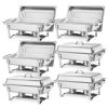 VEVOR Rectangle Chafing Dish, 9 Qt 6 Pack Stainless Steel Chafing Dish, Food Warmer Chafer Complete Set with Hollow Handle, 3 Food Tongs, Lid, Fuel Ho