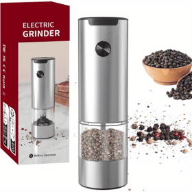 1pc Electric Salt and Pepper Grinder, One-handed Automatic Operation, white LED Light, Dual Charging Base, Adjustable Coarseness, Battery Powered, Gen