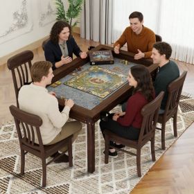 63" x 40" Board Game Table with Removable Table Top for 4–6 Players, Gaming and Dining Table with Solid Wood Legs, Non-Slip Play Mat, Rotating Cup Hol