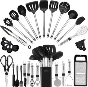 Kitchen Utensil Set-Silicone Cooking Utensils-33 Kitchen Gadgets & Spoons for Nonstick Cookware-Silicone and Stainless Steel Spatula Set-Best Kit