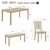 6 Piece Dining Table Set with Bench, Wooden Rectangular Kitchen Table Set with Bench and 4 Upholstered Chairs for Living Room, Kitchen, Dining Room