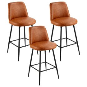 VEVOR Bar Stool Set of 3, 27 inch Counter Height Swivel Stools, Modern PU Leather Counter Barstool with Backrest and Metal Legs, Armless Bar Chair, Is