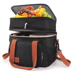 17L Expandable Insulated Lunch Box Bag for Women/Men, Leak-Proof & Freezer-Safe, Double Deck Design with Adjustable Shoulder Strap & Side Pocket for W