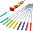 Grill Skewers with Silicone Handle, 16" Long Kebab Skewers, 10 Pack Reusable Stainless Steel Flat Skewer Sticks for Party Grilling BBQ Barbecue, Stora