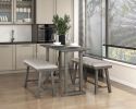 3pc Counter Height Set Light Gray Finish Counter Height Table with 2x Bench Foam Cushioned Seats Kitchen Dining Breakfast Furniture