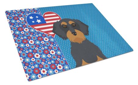 Wirehair Black and Tan Dachshund USA American Glass Cutting Board Decorative Tempered Glass Kitchen Cutting and Serving Board Large Size Chopping Boar