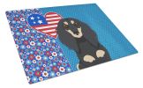 Longhair Black and Cream Dachshund USA American Glass Cutting Board Decorative Tempered Glass Kitchen Cutting and Serving Board Large Size Chopping Bo