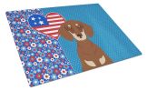Chocolate and Cream Dachshund USA American Glass Cutting Board Decorative Tempered Glass Kitchen Cutting and Serving Board Large Size Chopping Board
