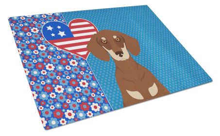 Chocolate and Cream Dachshund USA American Glass Cutting Board Decorative Tempered Glass Kitchen Cutting and Serving Board Large Size Chopping Board