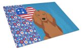 Longhair Red Dachshund USA American Glass Cutting Board Decorative Tempered Glass Kitchen Cutting and Serving Board Large Size Chopping Board