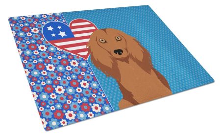 Longhair Red Dachshund USA American Glass Cutting Board Decorative Tempered Glass Kitchen Cutting and Serving Board Large Size Chopping Board