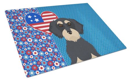 Wirehair Black and Cream Dachshund USA American Glass Cutting Board Decorative Tempered Glass Kitchen Cutting and Serving Board Large Size Chopping Bo