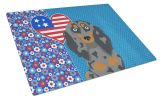 Longhair Blue and Tan Dapple Dachshund USA American Glass Cutting Board Decorative Tempered Glass Kitchen Cutting and Serving Board Large Size Choppin