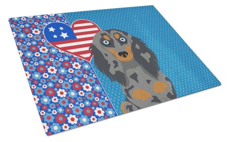 Longhair Blue and Tan Dapple Dachshund USA American Glass Cutting Board Decorative Tempered Glass Kitchen Cutting and Serving Board Large Size Choppin