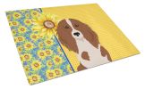 Summer Sunflowers Longhair Red Pedbald Dachshund Glass Cutting Board Decorative Tempered Glass Kitchen Cutting and Serving Board Large Size Chopping B