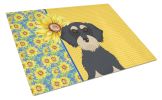 Summer Sunflowers Wirehair Black and Cream Dachshund Glass Cutting Board Decorative Tempered Glass Kitchen Cutting and Serving Board Large Size Choppi