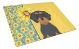 Summer Sunflowers Wirehair Black and Tan Dachshund Glass Cutting Board Decorative Tempered Glass Kitchen Cutting and Serving Board Large Size Chopping