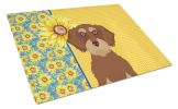 Summer Sunflowers Wirehair Red and Tan Dachshund Glass Cutting Board Decorative Tempered Glass Kitchen Cutting and Serving Board Large Size Chopping B