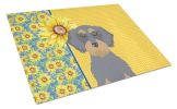 Summer Sunflowers Wirehair Blue and Tan Dachshund Glass Cutting Board Decorative Tempered Glass Kitchen Cutting and Serving Board Large Size Chopping