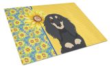 Summer Sunflowers Longhair Black and Cream Dachshund Glass Cutting Board Decorative Tempered Glass Kitchen Cutting and Serving Board Large Size Choppi