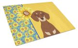 Summer Sunflowers Chocolate and Cream Dachshund Glass Cutting Board Decorative Tempered Glass Kitchen Cutting and Serving Board Large Size Chopping Bo