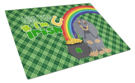 Longhair Blue and Tan Dachshund St. Patrick's Day Glass Cutting Board Decorative Tempered Glass Kitchen Cutting and Serving Board Large Size Chopping