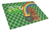 Longhair Chocolate and Tan Dachshund St. Patrick's Day Glass Cutting Board Decorative Tempered Glass Kitchen Cutting and Serving Board Large Size Chop