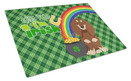 Longhair Chocolate and Cream Dachshund St. Patrick's Day Glass Cutting Board Decorative Tempered Glass Kitchen Cutting and Serving Board Large Size Ch
