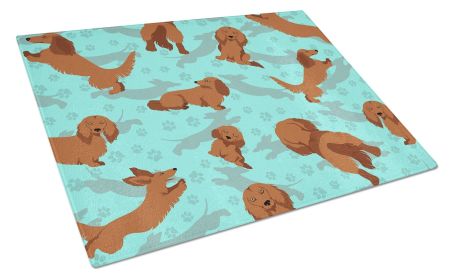 Longhaired Red Dachshund Glass Cutting Board Decorative Tempered Glass Kitchen Cutting and Serving Board Large Size Chopping Board