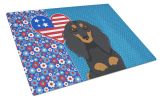 Longhair Black and Tan Dachshund USA American Glass Cutting Board Decorative Tempered Glass Kitchen Cutting and Serving Board Large Size Chopping Boar
