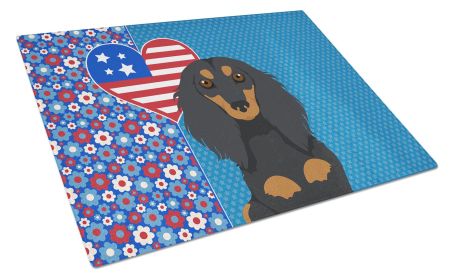 Longhair Black and Tan Dachshund USA American Glass Cutting Board Decorative Tempered Glass Kitchen Cutting and Serving Board Large Size Chopping Boar