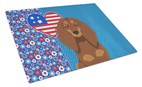 Longhair Chocolate and Tan Dachshund USA American Glass Cutting Board Decorative Tempered Glass Kitchen Cutting and Serving Board Large Size Chopping