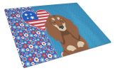 Longhair Chocolate and Cream Dachshund USA American Glass Cutting Board Decorative Tempered Glass Kitchen Cutting and Serving Board Large Size Choppin
