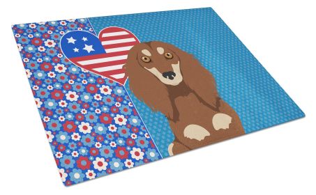 Longhair Chocolate and Cream Dachshund USA American Glass Cutting Board Decorative Tempered Glass Kitchen Cutting and Serving Board Large Size Choppin