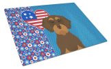 Wirehair Chocolate and Tan Dachshund USA American Glass Cutting Board Decorative Tempered Glass Kitchen Cutting and Serving Board Large Size Chopping