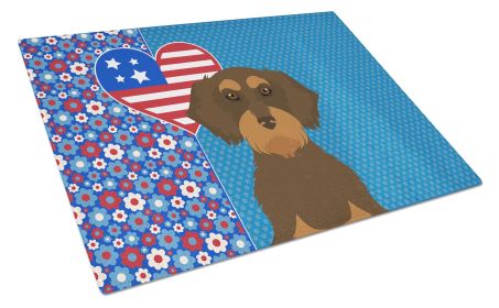 Wirehair Chocolate and Tan Dachshund USA American Glass Cutting Board Decorative Tempered Glass Kitchen Cutting and Serving Board Large Size Chopping