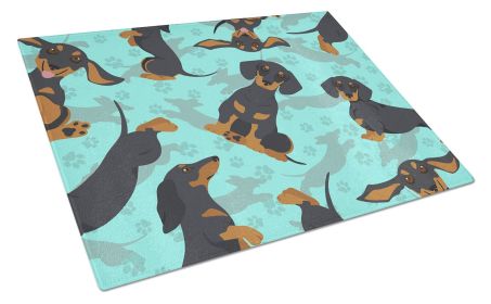 Black and Tan Dachshund Glass Cutting Board Decorative Tempered Glass Kitchen Cutting and Serving Board Large Size Chopping Board