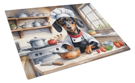 Dachshund The Chef Glass Cutting Board Decorative Tempered Glass Kitchen Cutting and Serving Board Large Size Chopping Board