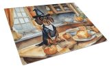 Dachshund Fall Kitchen Pumpkins Glass Cutting Board Decorative Tempered Glass Kitchen Cutting and Serving Board Large Size Chopping Board