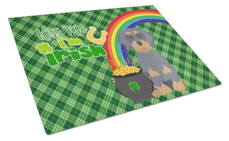 Wirehair Blue and Tan Dachshund St. Patrick's Day Glass Cutting Board Decorative Tempered Glass Kitchen Cutting and Serving Board Large Size Chopping